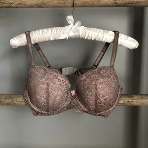 VS Lined demi taupe/pink lace; size 34D